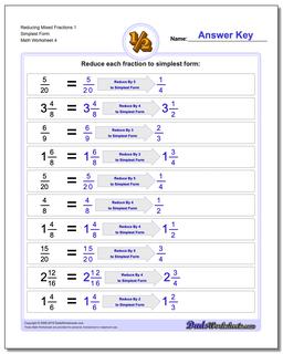 Reducing Mixed Fraction Worksheets 1 Simplest Form Worksheet
