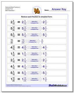 Reducing Fraction Worksheets Mixed 2 Simplest Form Worksheet