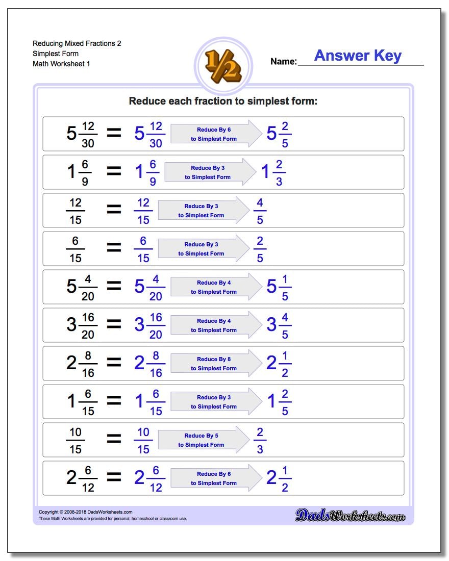 Reducing Fractions with Wholes