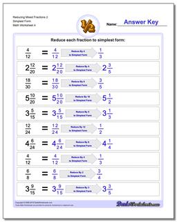 Reducing Mixed Fraction Worksheets 2 Simplest Form Worksheet