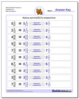Reducing Mixed Fraction Worksheets 4 Simplest Form Worksheet