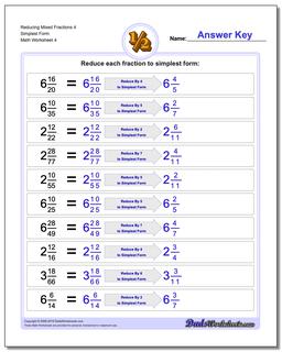 Reducing Mixed Fraction Worksheets 4 Simplest Form Worksheet