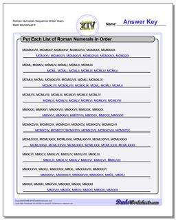 Roman Numerals Sequence Order Years Worksheet