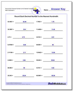 Round Each Decimal Number to the Nearest Hundredth Rounding Numbers Worksheet