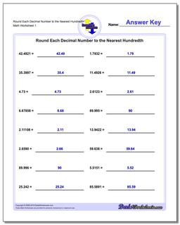 Round Each Decimal Number to the Nearest Hundredth Rounding Numbers Worksheet