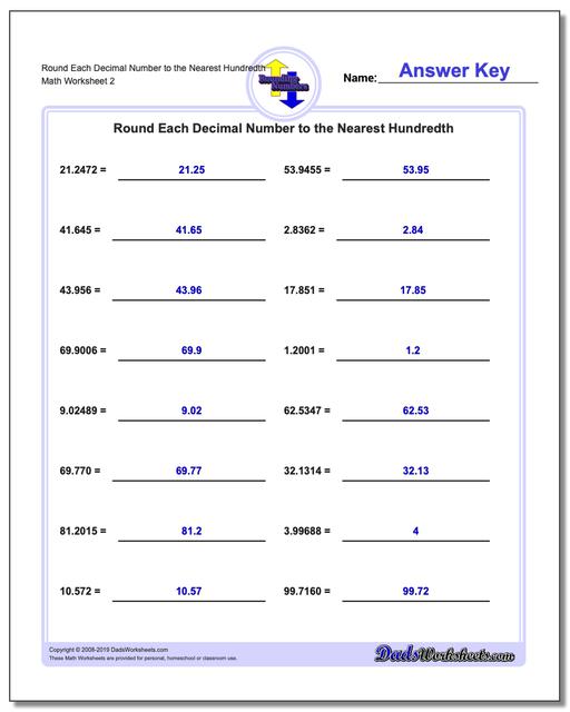 Math Worksheets: Rounding Numbers: Rounding Numbers: Round Each Decimal Number to the Nearest ...