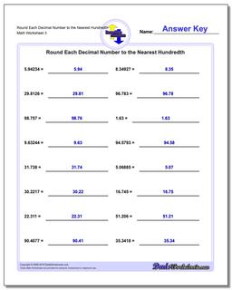 Round Each Decimal Number to the Nearest Hundredth Worksheet