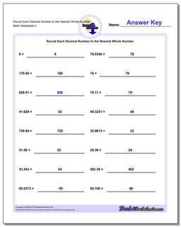Round Each Decimal Number to the Nearest Whole Number Worksheet