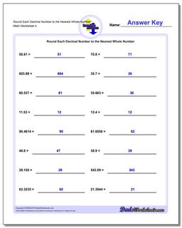 Round Each Decimal Number to the Nearest Whole Number Worksheet