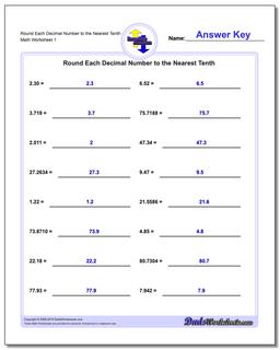 Round Each Decimal Number to the Nearest Tenth Rounding Numbers Worksheet