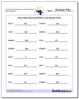 Round Each Decimal Number to the Nearest Tenth Worksheet