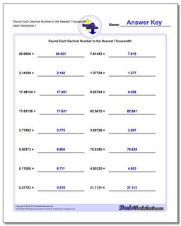 Round Each Decimal Number to the Nearest Thousandth Rounding Numbers Worksheet
