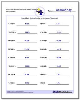 Round Each Decimal Number to the Nearest Thousandth Worksheet