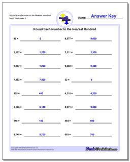 Round Each Number to the Nearest Hundred Worksheet