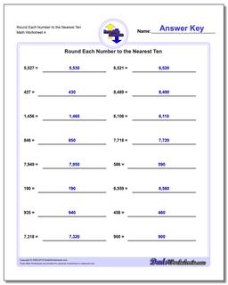 Round Each Number to the Nearest Ten Worksheet