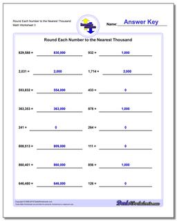 Round Each Number to the Nearest Thousand Worksheet