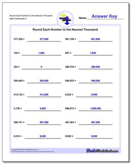 Round Each Number to the Nearest Thousand Worksheet