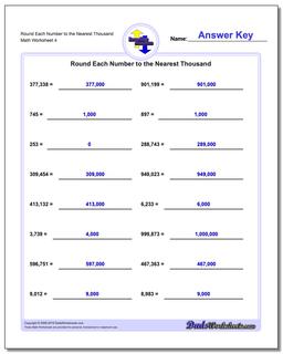 Round Each Number to the Nearest Thousand Worksheet