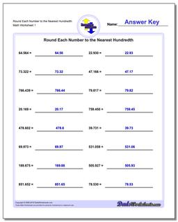 Round Each Number to the Nearest Hundredth Rounding Numbers Worksheet
