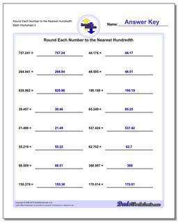 Round Each Number to the Nearest Hundredth Worksheet