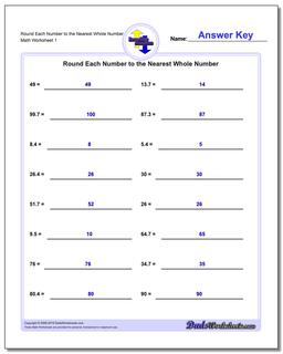 Round Each Number to the Nearest Whole Number Rounding Numbers Worksheet