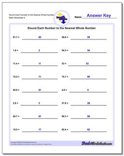 Round Each Number to the Nearest Whole Number Worksheet