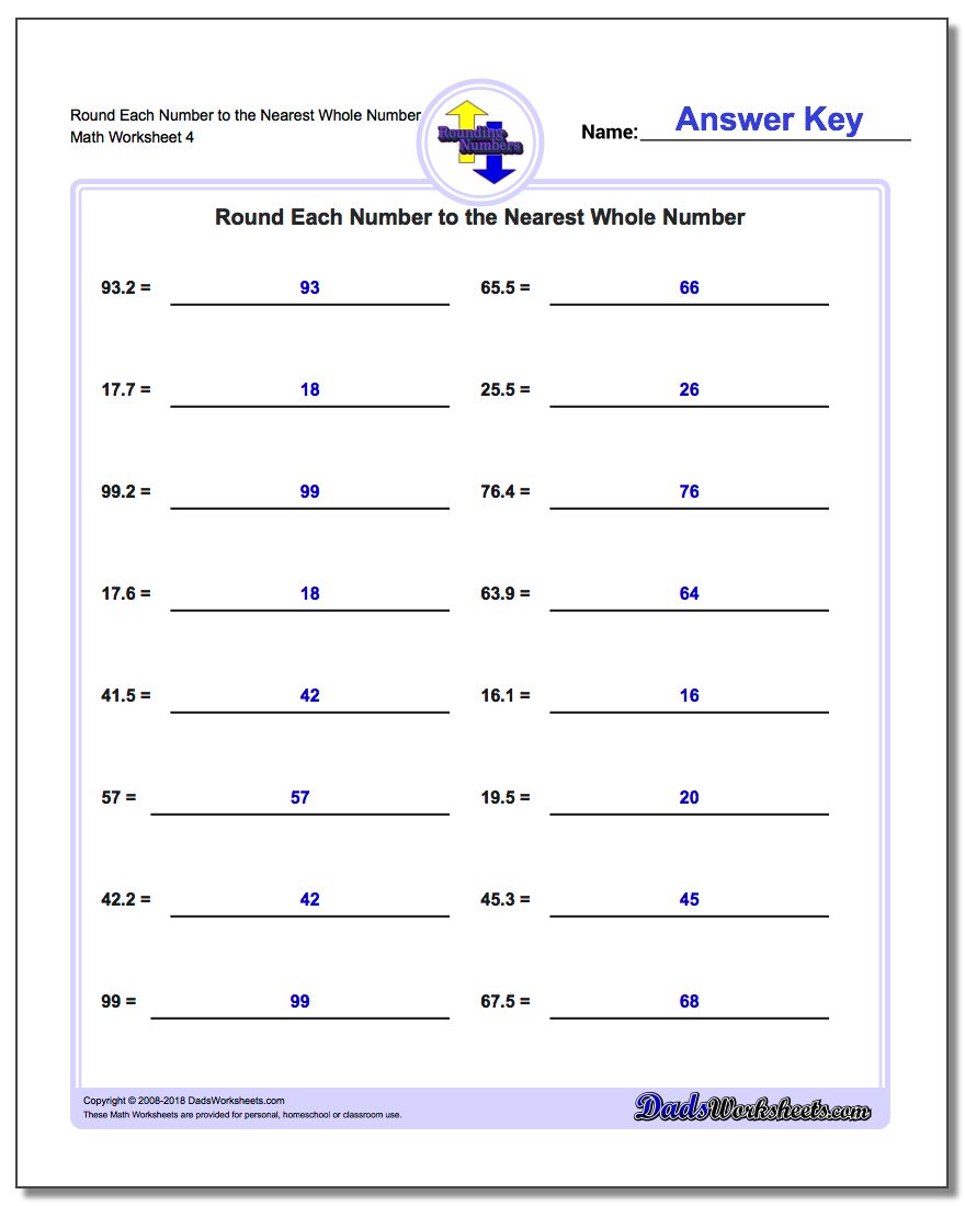 Round Each Number to the Nearest Whole Number Worksheet