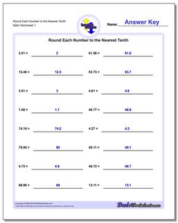 Round Each Number to the Nearest Tenth Rounding Numbers Worksheet