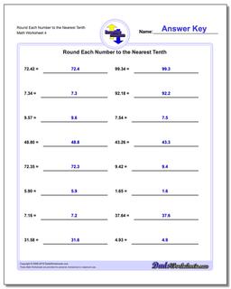 Round Each Number to the Nearest Tenth Worksheet