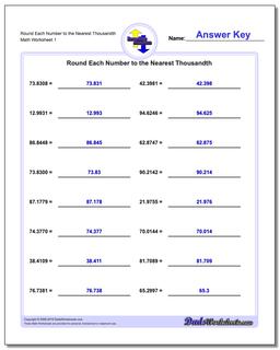 Round Each Number to the Nearest Thousandth Rounding Numbers Worksheet
