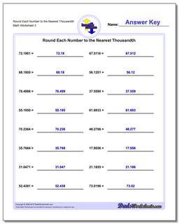 Round Each Number to the Nearest Thousandth Worksheet