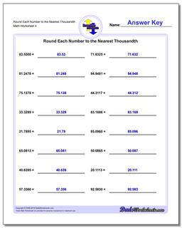 Round Each Number to the Nearest Thousandth Worksheet