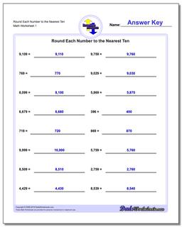 Round Each Number to the Nearest Ten Rounding Numbers Worksheet