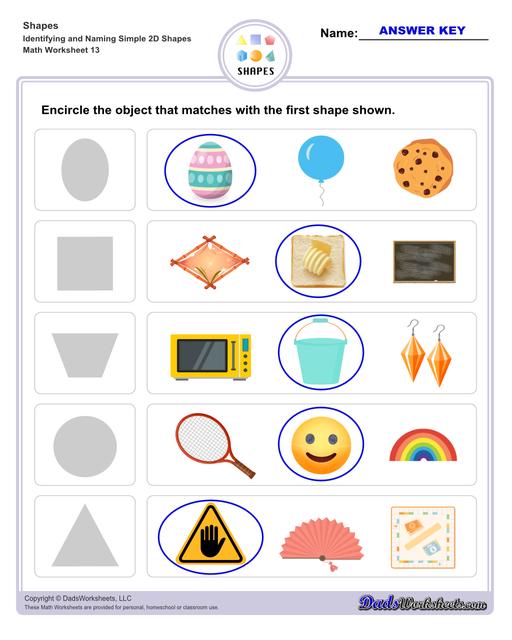 This page has dozens of printable shapes worksheets for identifying and naming 2D and 3D shapes. Activities for kindergarten and preschool age students include identifying counts of faces, edges and vertices. Students also learn to identify the shapes of real world objects, and practice worksheets include shape spelling and shape crossword puzzles.  Shapes Identifying And Naming Simple 2d Shapes V5