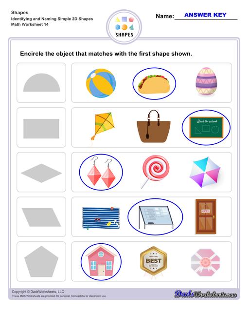 This page has dozens of printable shapes worksheets for identifying and naming 2D and 3D shapes. Activities for kindergarten and preschool age students include identifying counts of faces, edges and vertices. Students also learn to identify the shapes of real world objects, and practice worksheets include shape spelling and shape crossword puzzles.  Shapes Identifying And Naming Simple 2d Shapes V6