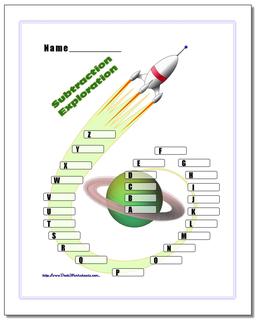 Spaceship Math Check-Off Subtraction Page