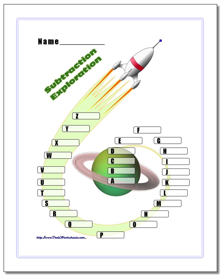 Spaceship Math Check-Off Subtraction Page