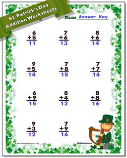 St. Patrick's Day Addition Worksheet