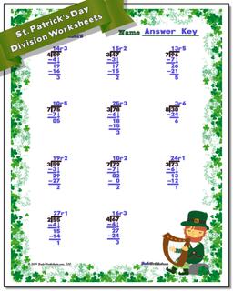 St. Patrick's Day Division Worksheet