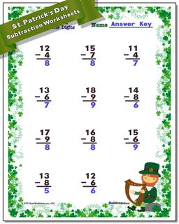 St. Patrick's Day Subtraction Worksheet