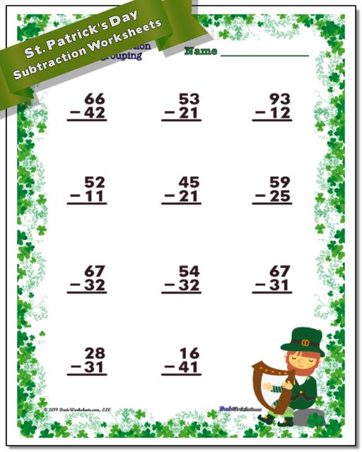 saint patricks day subtraction worksheets