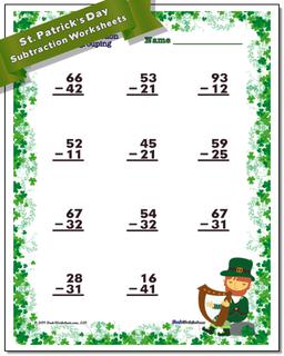 St. Patrick's Day Subtraction Worksheet