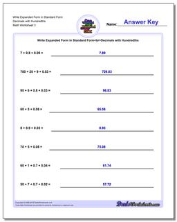 Write Expanded Form Worksheet in Standard Form Decimals with Hundredths