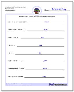 Write Expanded Form Worksheet in Standard Form Mixed Decimals /worksheets/standard-expanded-and-word-form.html