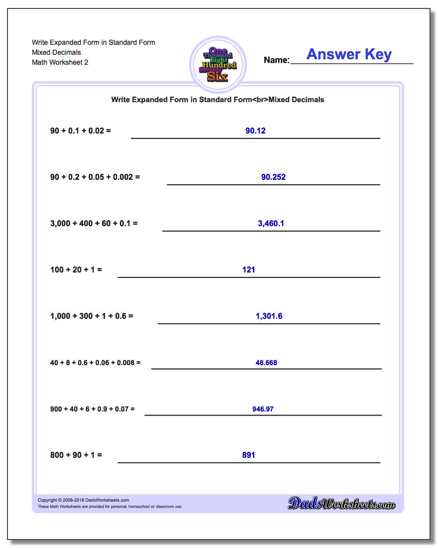Write Expanded Form Numbers in Standard Form