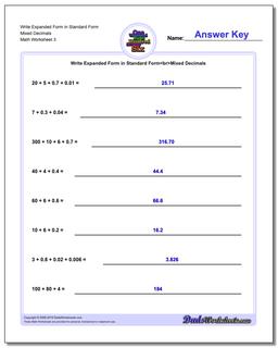 Write Expanded Form Worksheet in Standard Form Mixed Decimals