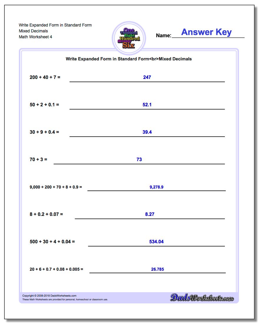 standard form 52
 Write Expanded Form Numbers in Standard Form