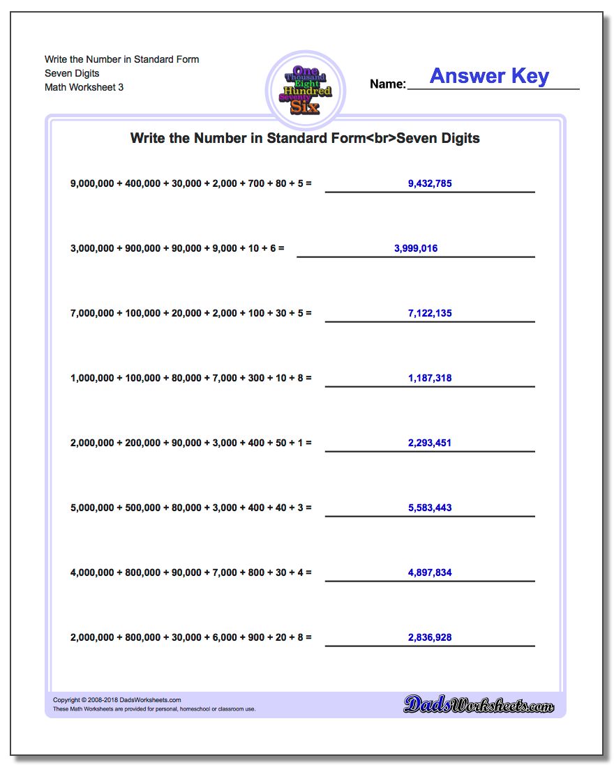 Write Expanded Form Numbers in Standard Form