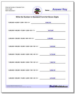 Write the Number in Standard Form Worksheet Seven Digits