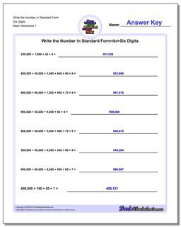 Standard, Expanded and Word Form Worksheet Write the Number in Six Digits